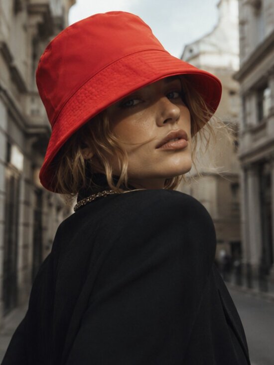 Zara Red Rubberized Bucket Hat Sz M NWT main image 4